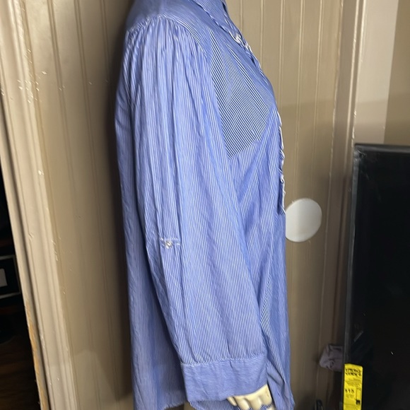 Lane Bryant Blue & White Pinstripe Ruffle Plus Size Blouse Size 14/16 - Picture 4 of 4